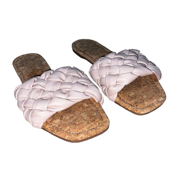 True Craft Buzzer Faux Leather Woven Slide Sandals Sz 6.5 Womens Pink Flats - Picture 2 of 7